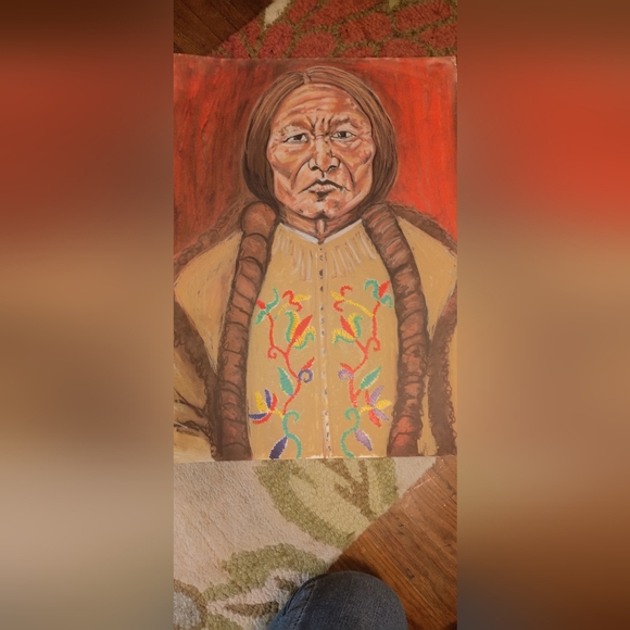 Native American Portrait Of Sitting Bull with Red and Brown Tones - Picture 2 of 4